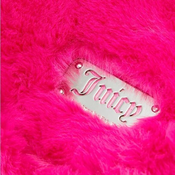 Juicy Couture Berry Fuchsia Faux Fur Tote Shopping Bag & Metallic Mini Pouch - Picture 5 of 15